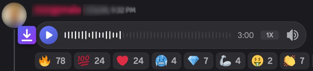 Mensaje de voz de Discord con el botón de Voice Message Downloader